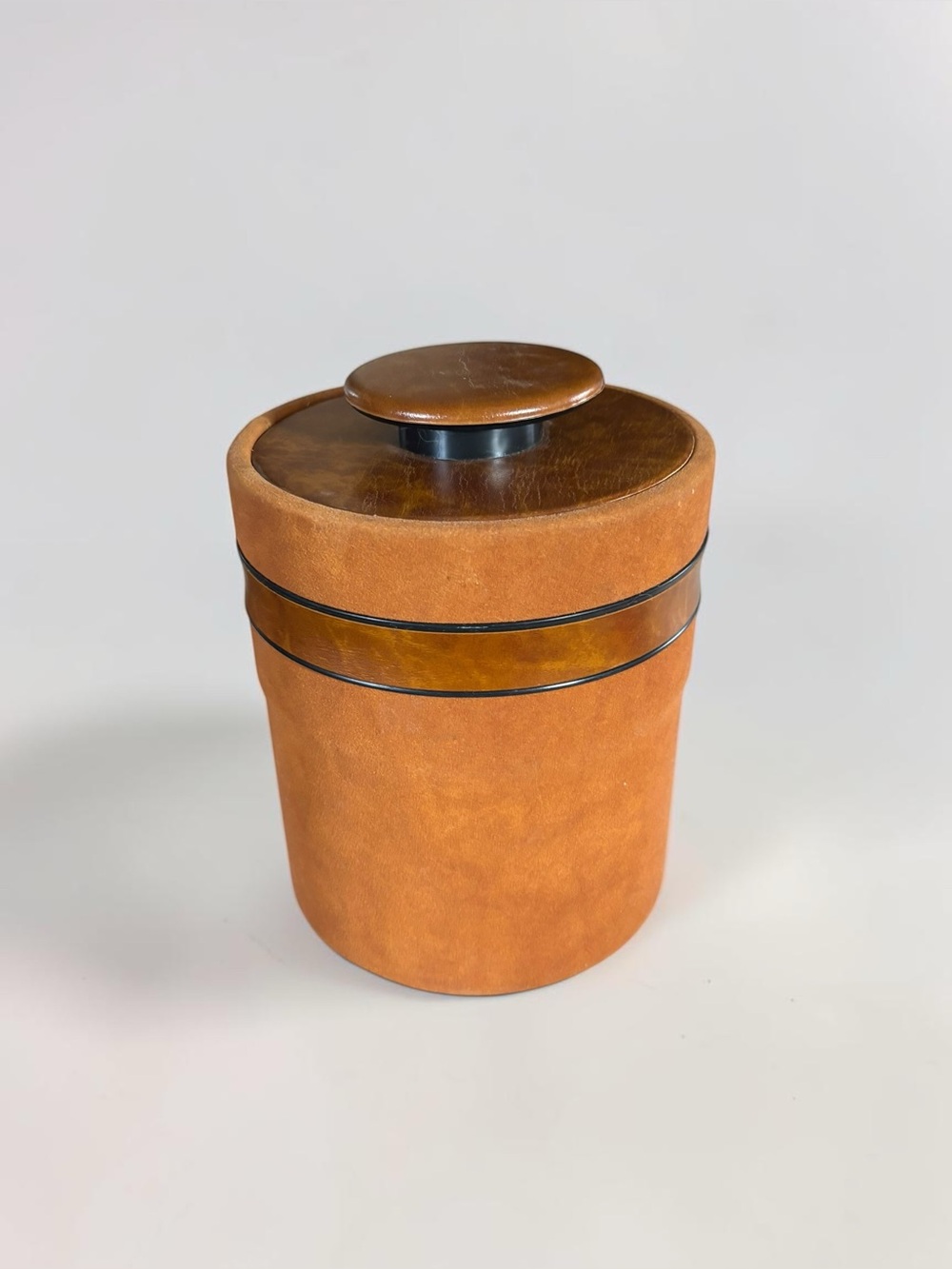 Vintage Faux Suede Ice Bucket Mid Century Barware Brown Canister